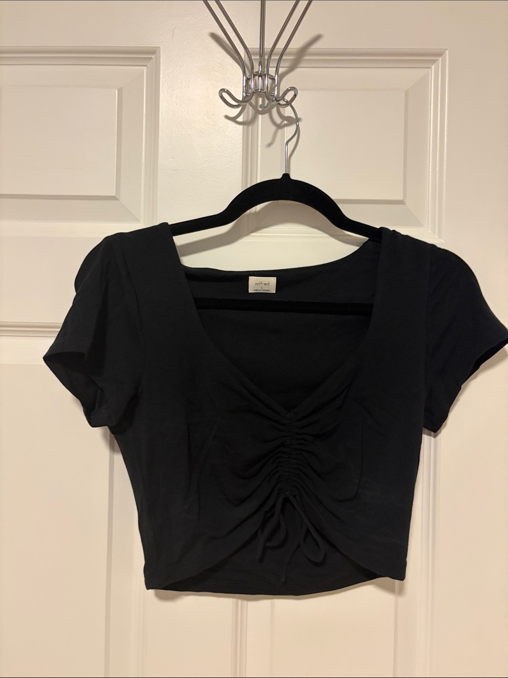 Wilfred Black Ruched Drawstring Square-Neck Crop Top